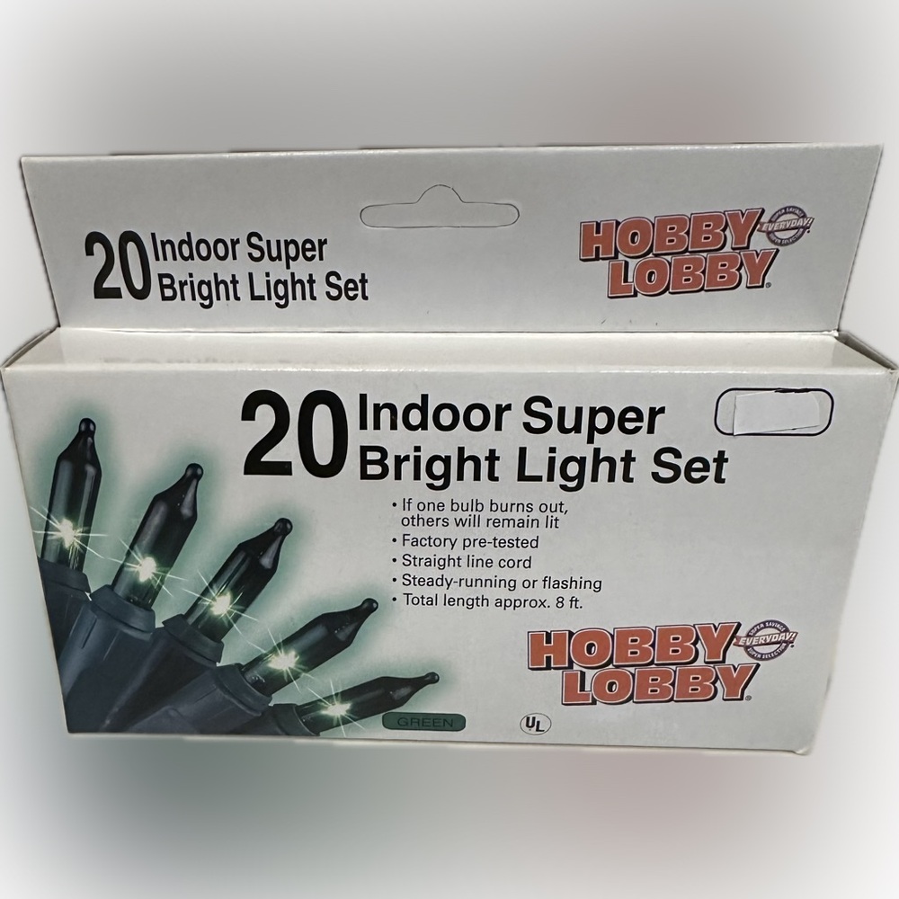 VTG 20 INDOOR SUPER BRIGHT LIGHT SET VIBRANT GREEN HOBBY LOBBY CHRISTMAS TREE